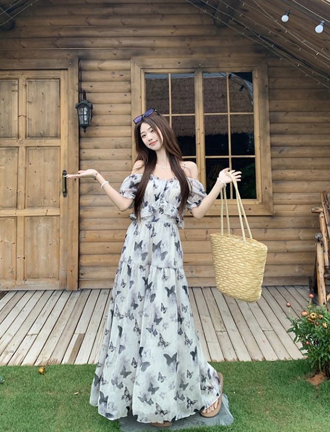Strapless flat shoulder beach dress seaside dress for women