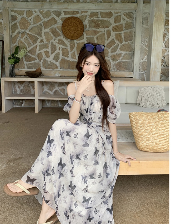 Strapless flat shoulder beach dress seaside dress for women