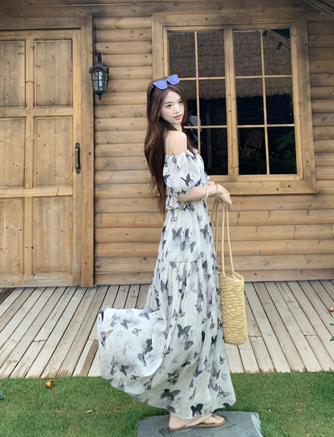 Strapless flat shoulder beach dress seaside dress for women