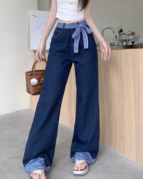 Loose bow pants high waist slim jeans for women