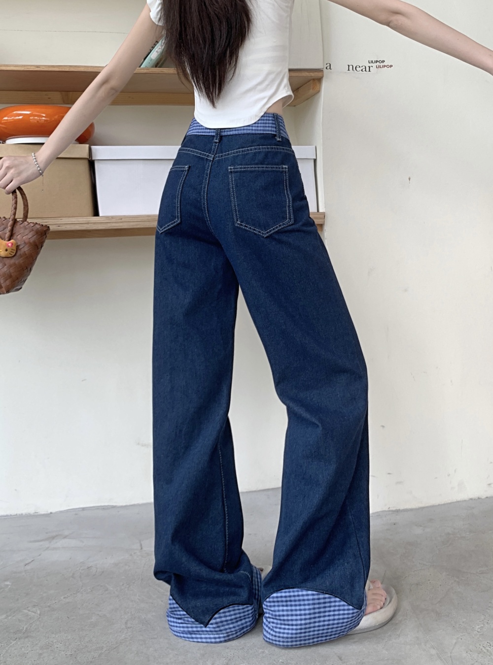 Loose bow pants high waist slim jeans for women