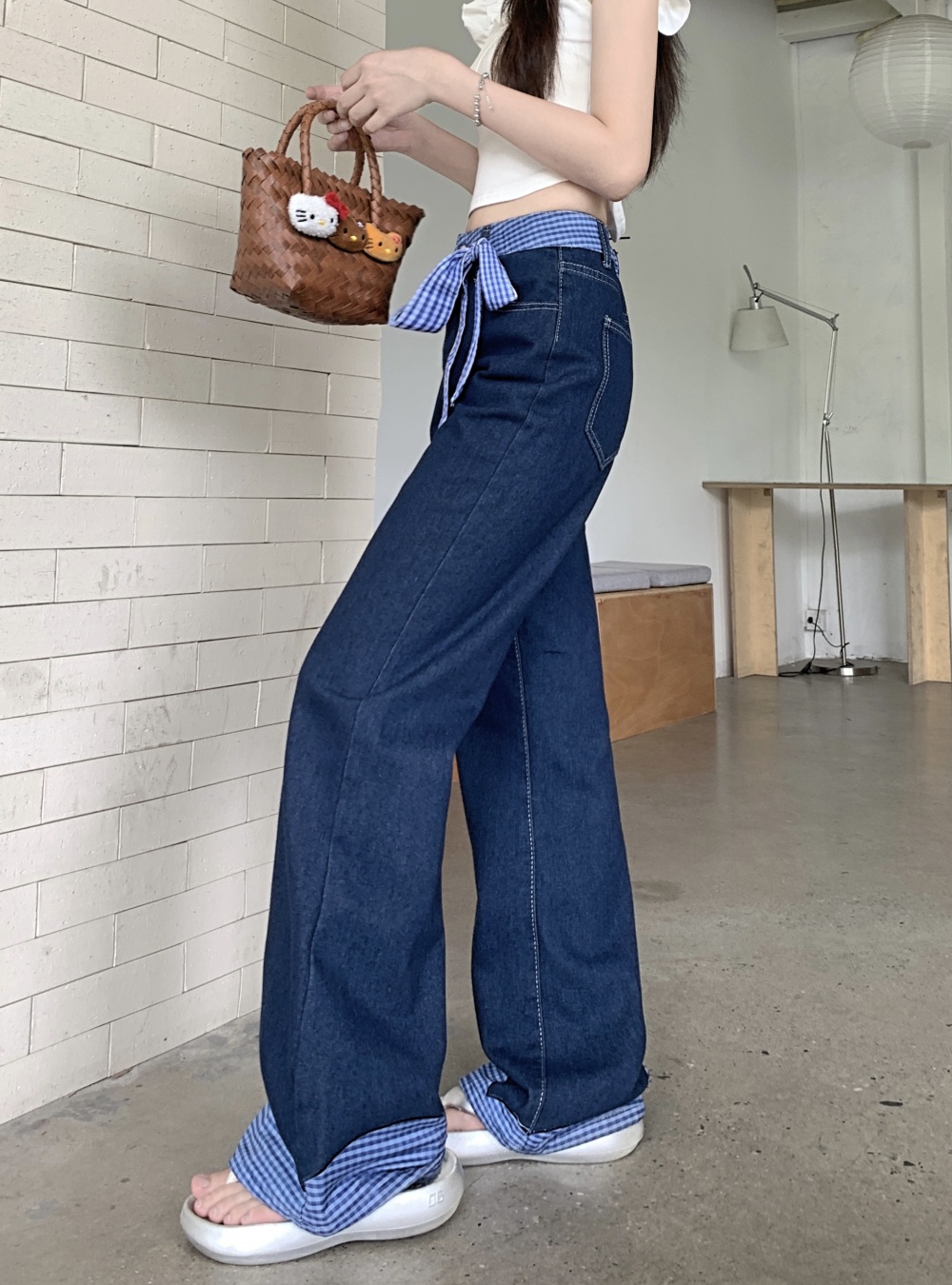 Loose bow pants high waist slim jeans for women
