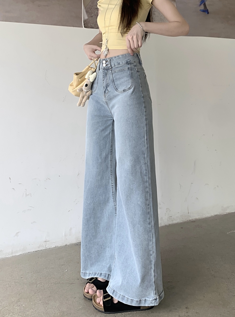 Slim wide leg pants mopping light-blue jeans for women