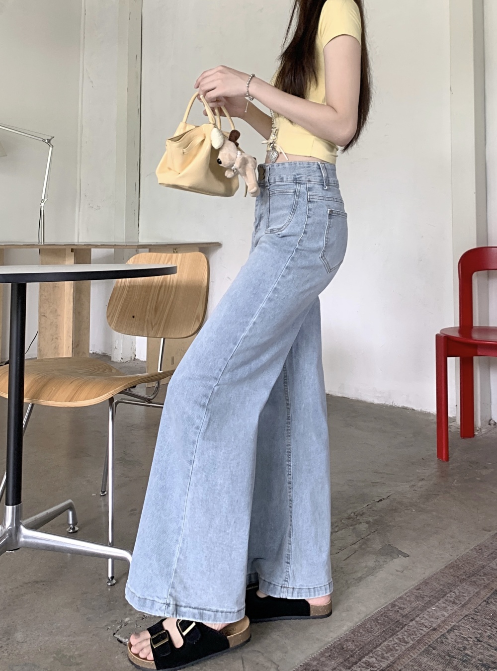 Slim wide leg pants mopping light-blue jeans for women