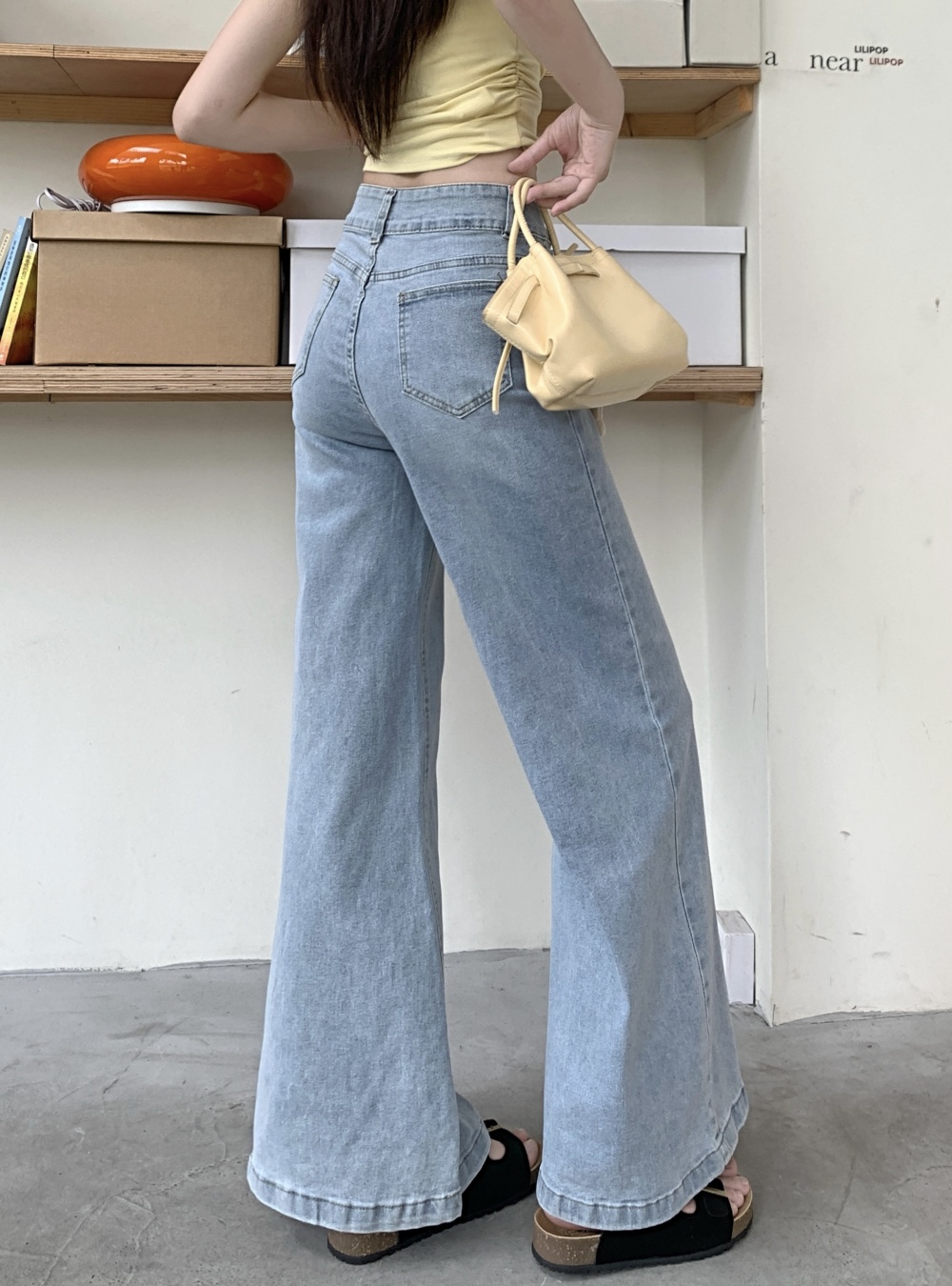 Slim wide leg pants mopping light-blue jeans for women