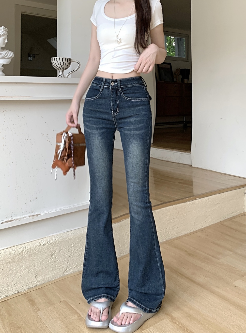 High waist jeans elasticity long pants for women