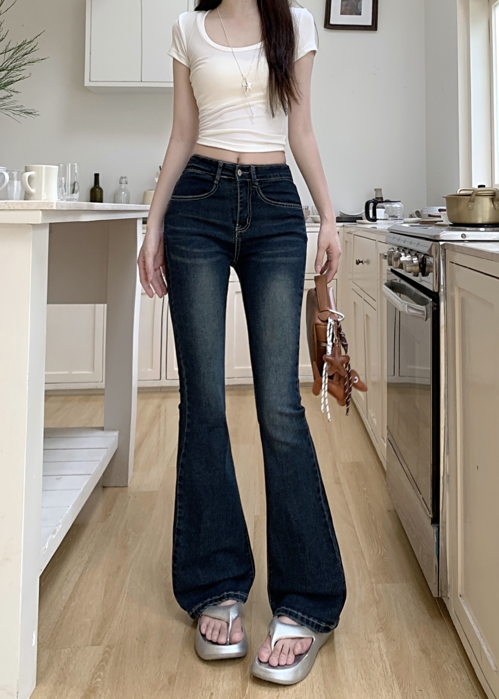 High waist jeans elasticity long pants for women
