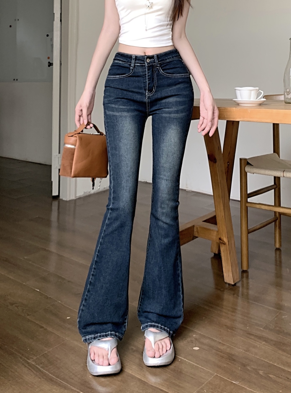 High waist jeans elasticity long pants for women