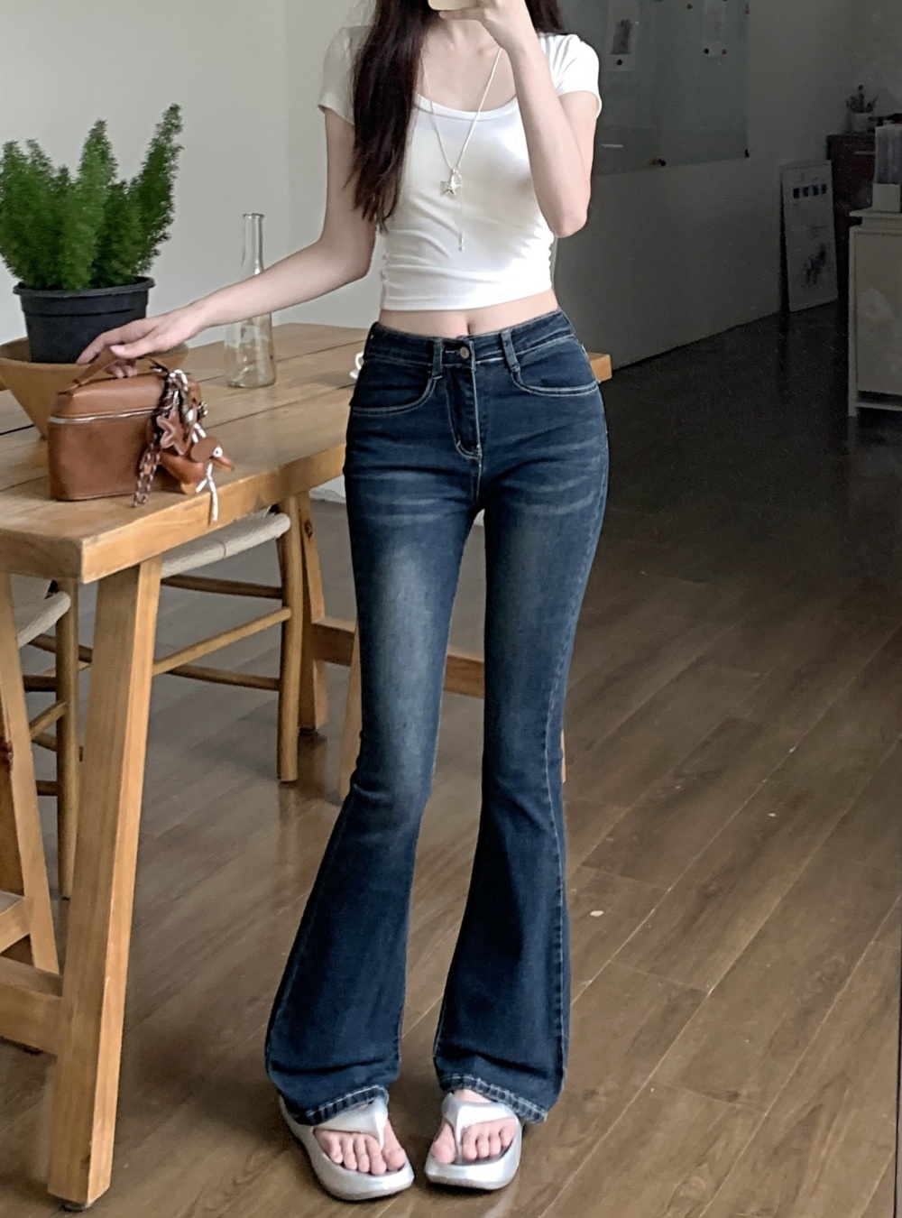 High waist jeans elasticity long pants for women