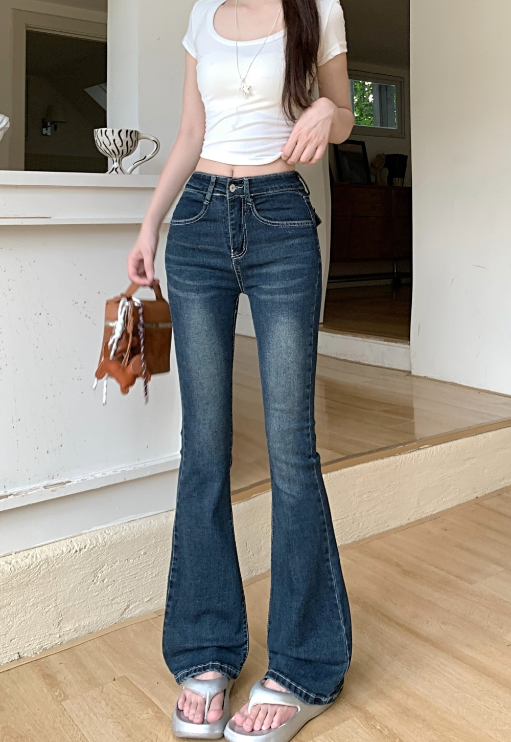 High waist jeans elasticity long pants for women