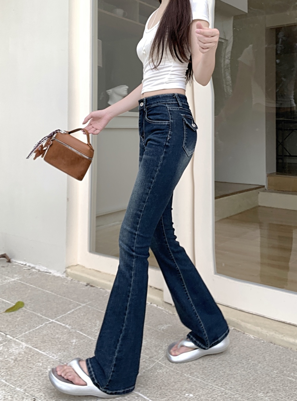 High waist jeans elasticity long pants for women