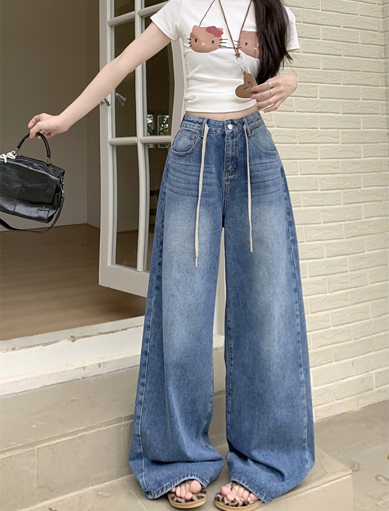 Straight pants American style wide leg pants retro frenum jeans