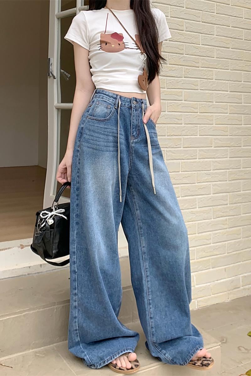 Straight pants American style wide leg pants retro frenum jeans