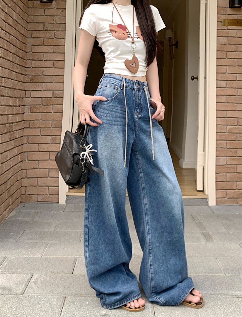 Straight pants American style wide leg pants retro frenum jeans