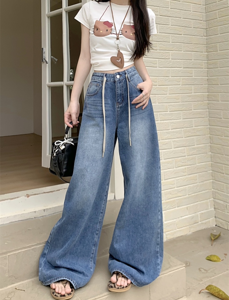 Straight pants American style wide leg pants retro frenum jeans