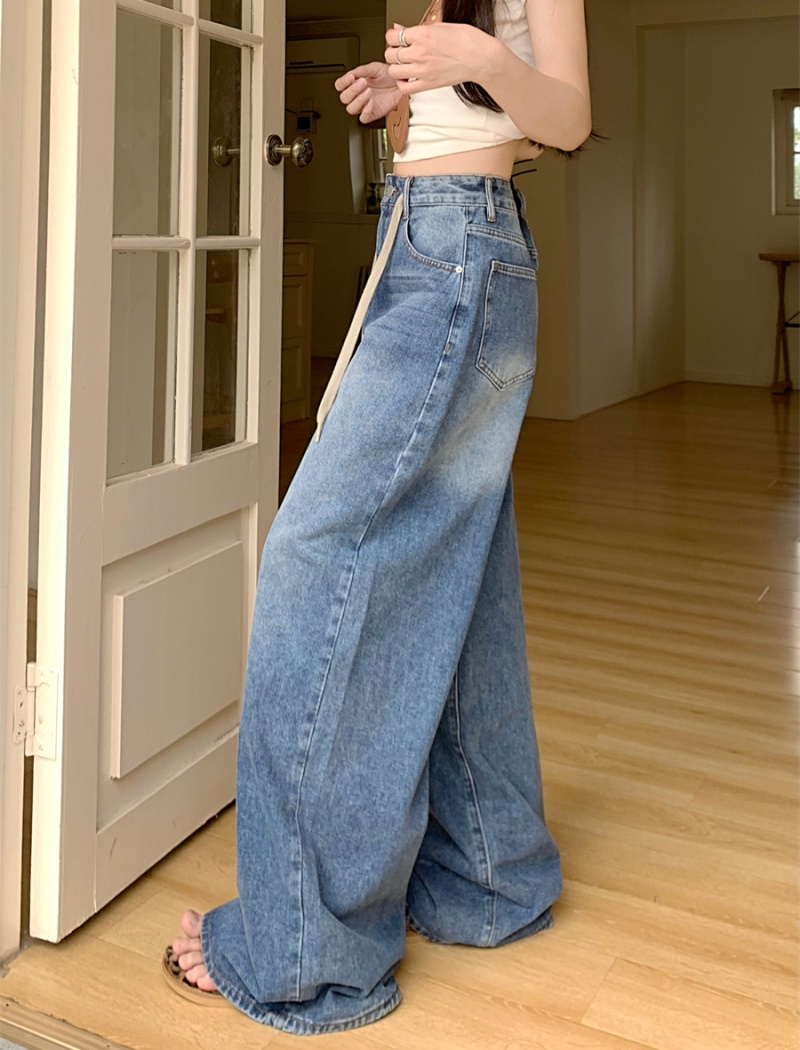 Straight pants American style wide leg pants retro frenum jeans