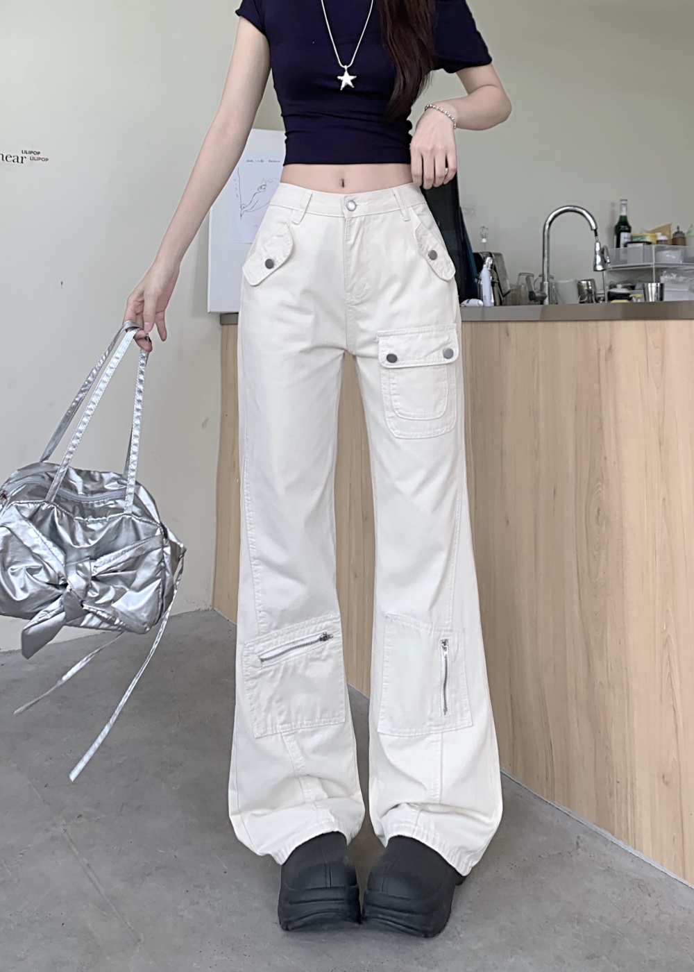 High waist spring and summer jeans white slim pants
