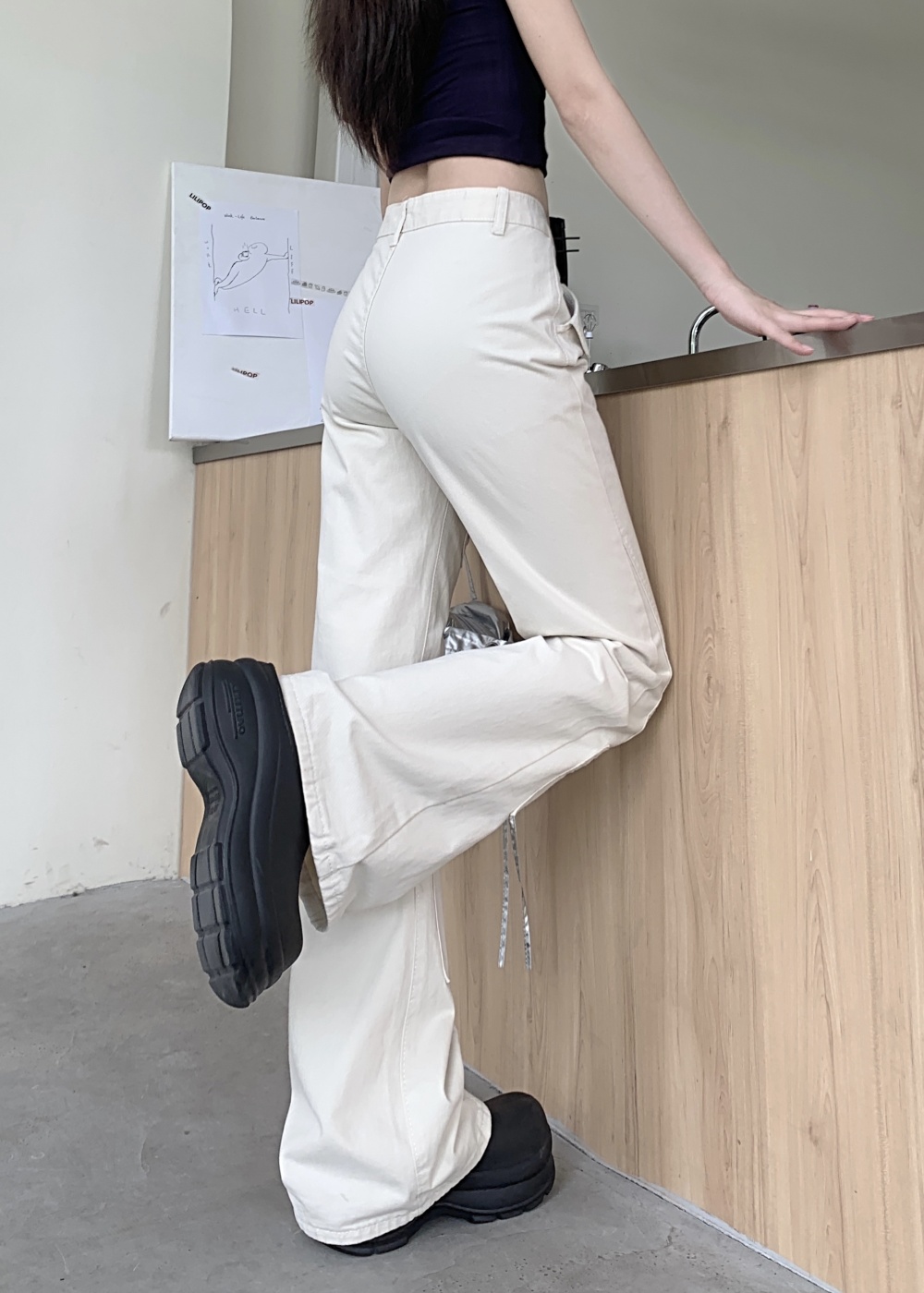 High waist spring and summer jeans white slim pants