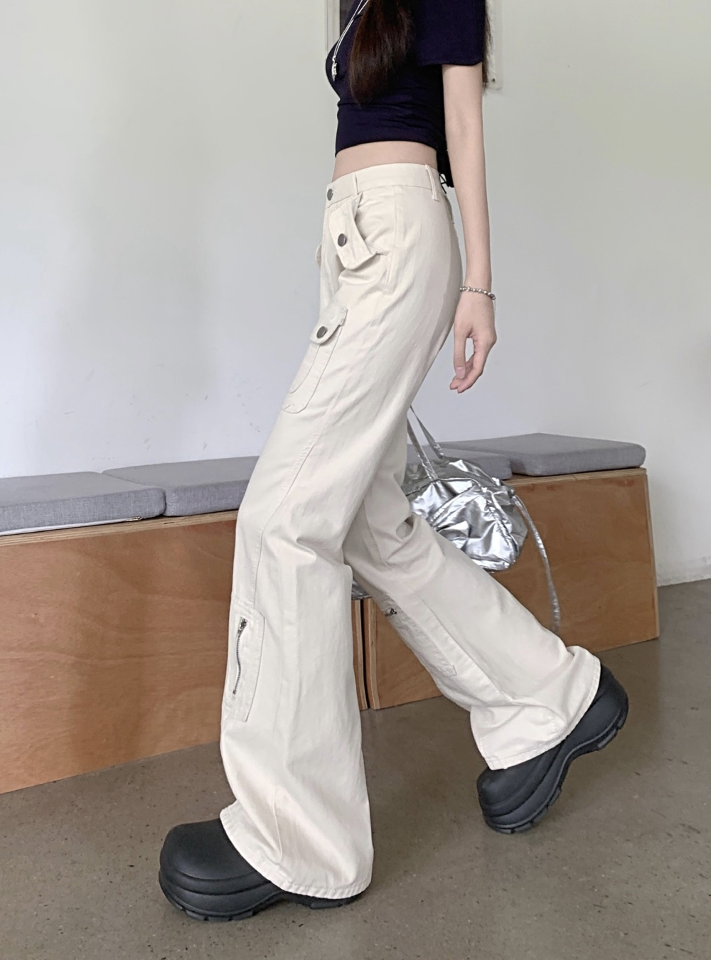 High waist spring and summer jeans white slim pants