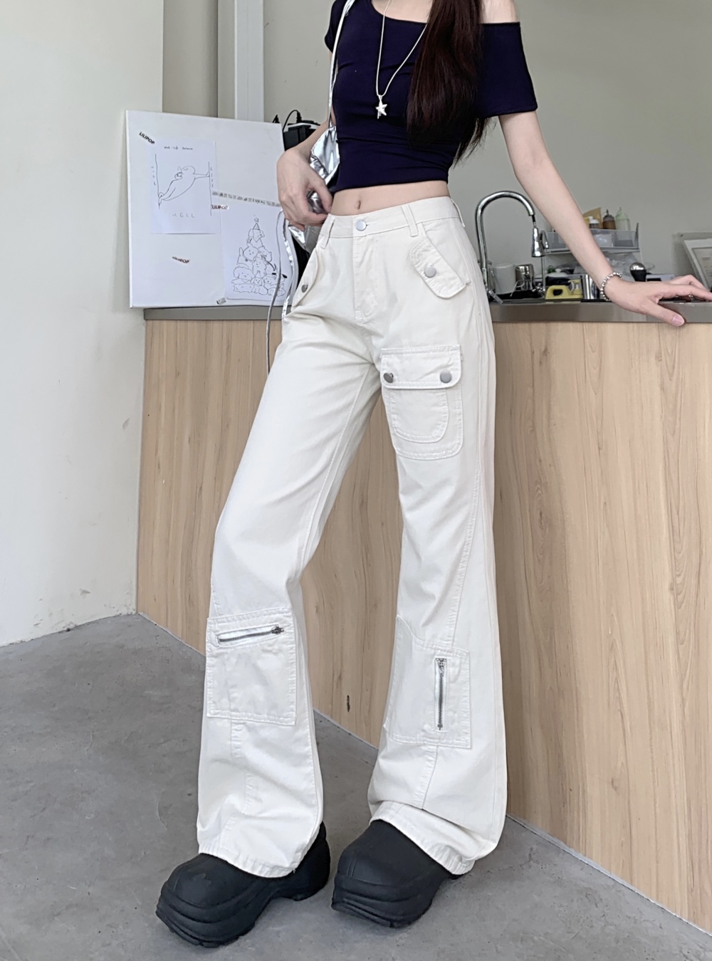 High waist spring and summer jeans white slim pants