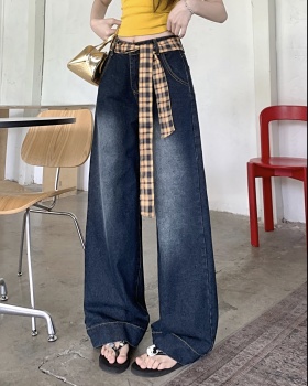 Slim mixed colors mopping jeans loose high waist pants