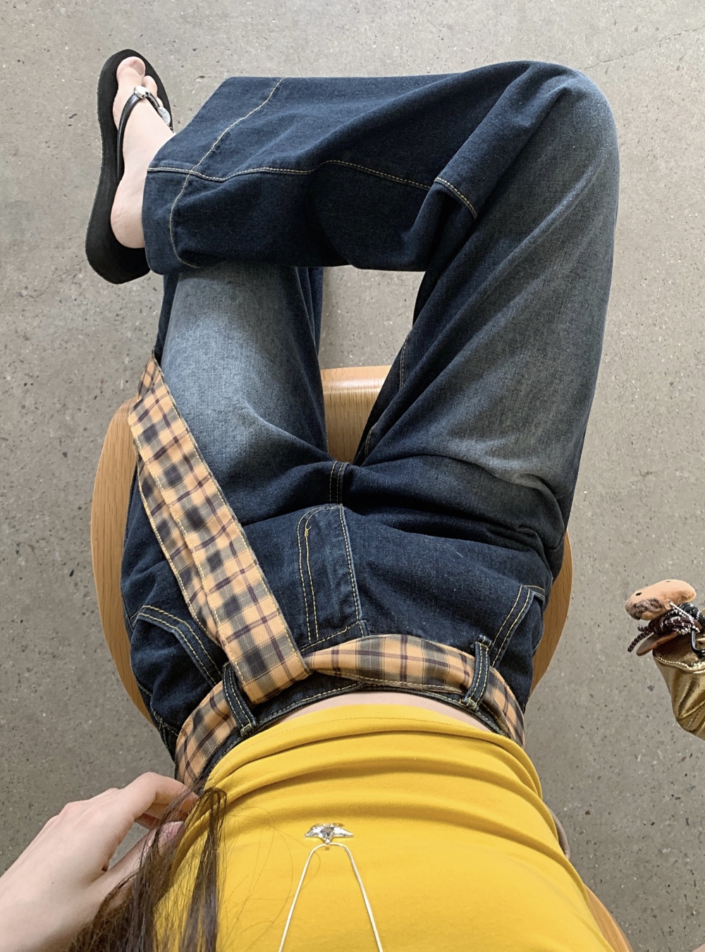 Slim mixed colors mopping jeans loose high waist pants