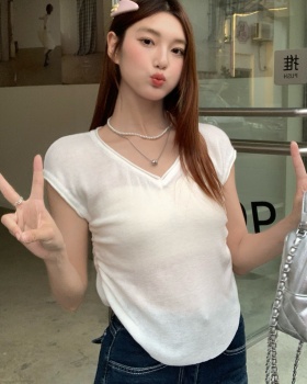 Slim short sleeve tops France style boats sleeve T-shirt
