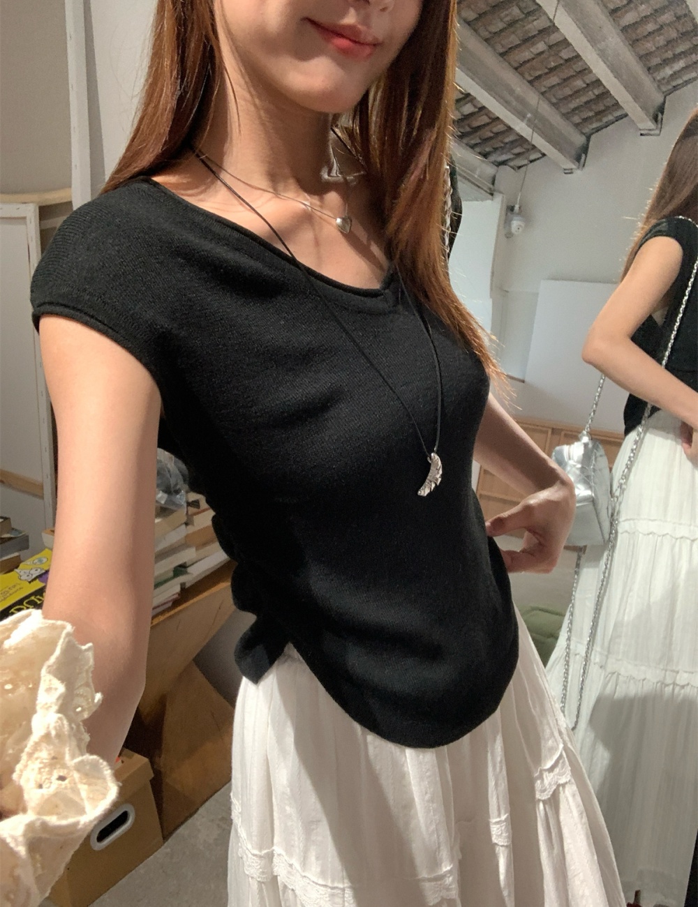 Slim short sleeve tops France style boats sleeve T-shirt