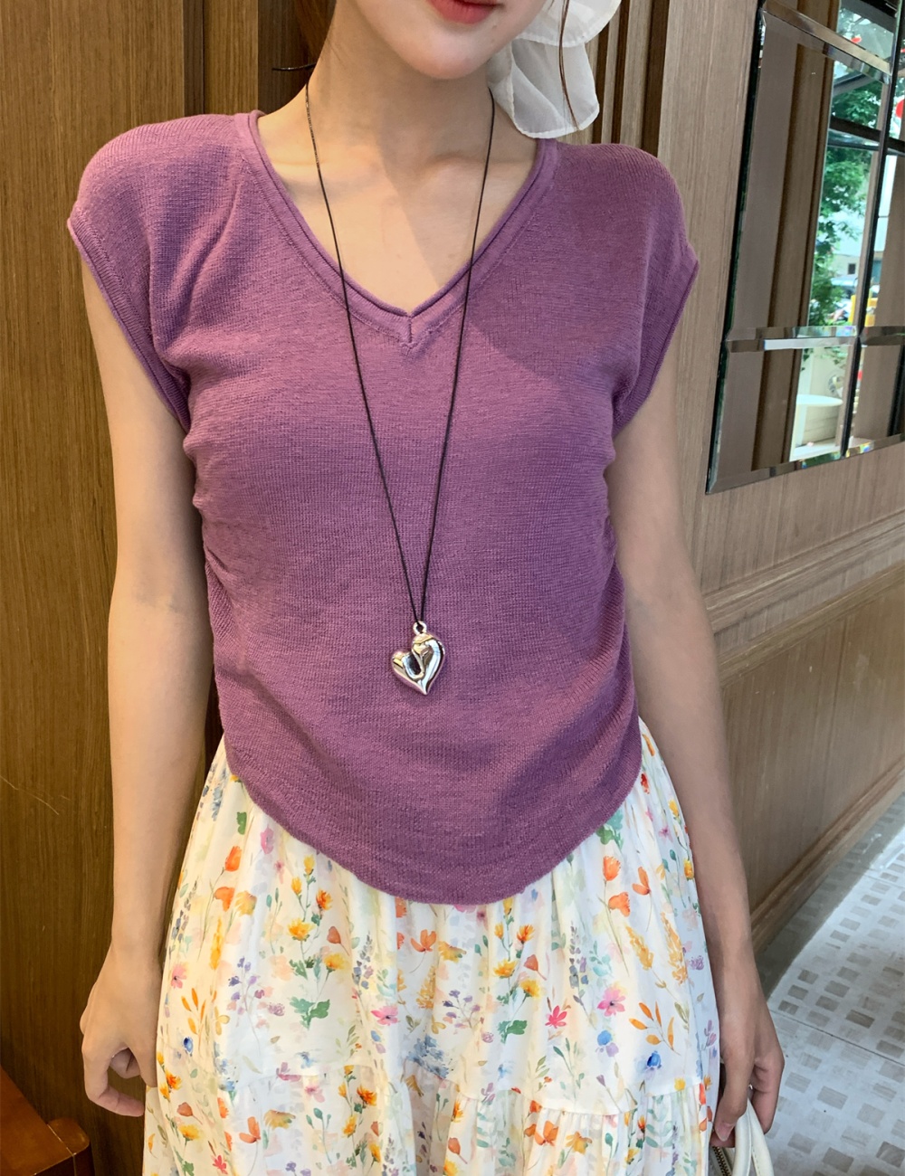 Slim short sleeve tops France style boats sleeve T-shirt