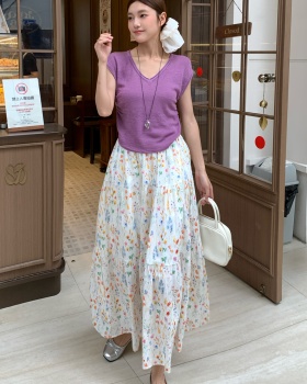 Short sleeve boats sleeve skirt slim knitted T-shirt a set