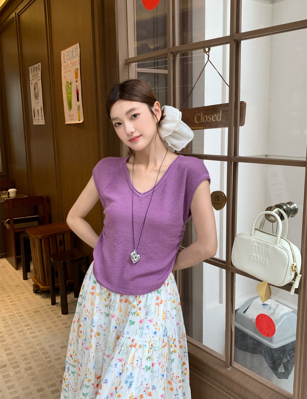 Short sleeve boats sleeve skirt slim knitted T-shirt a set