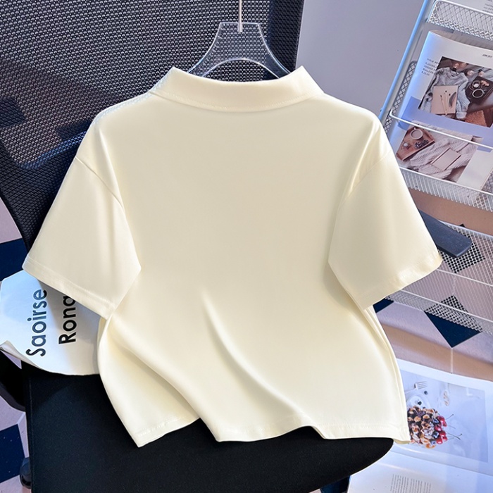 Blue embroidery T-shirt short sleeve tops for women