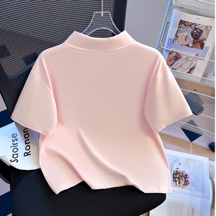 Blue embroidery T-shirt short sleeve tops for women