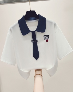 Mixed colors short sleeve tops college style shirts for women