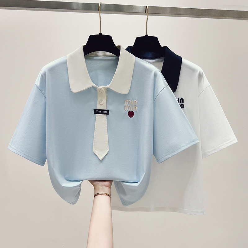 Mixed colors short sleeve tops college style shirts for women