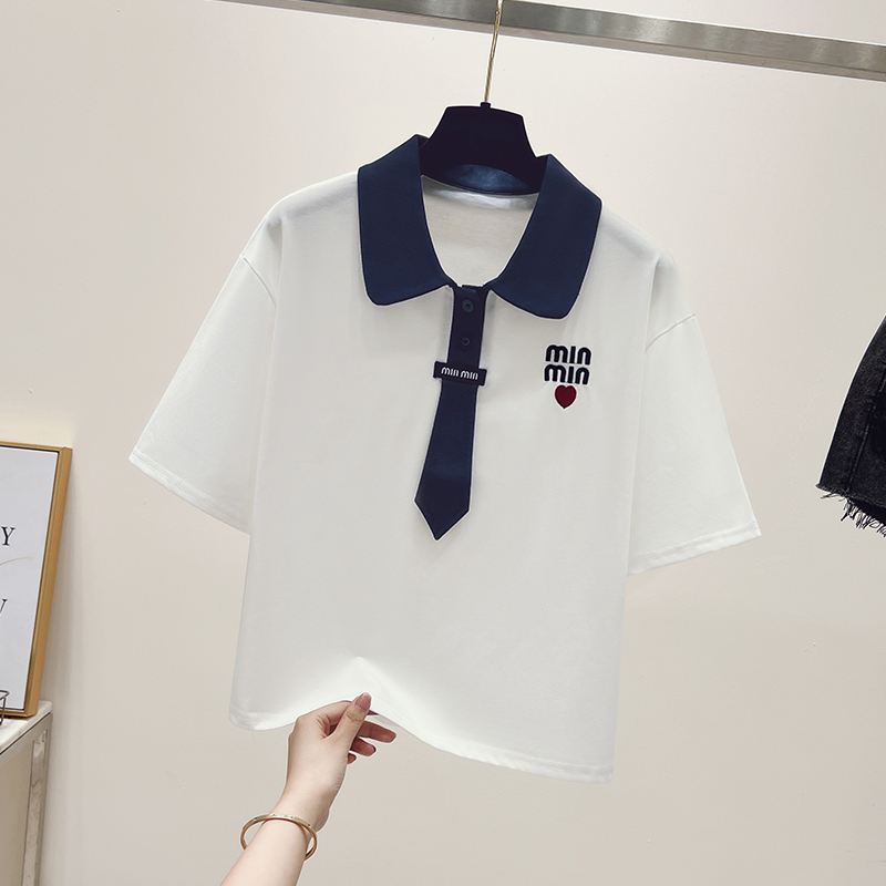 Mixed colors short sleeve tops college style shirts for women