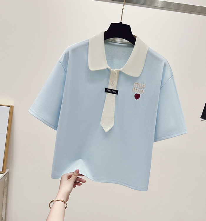 Mixed colors short sleeve tops college style shirts for women