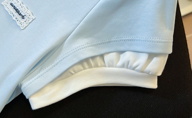 Pseudo-two splice T-shirt pinched waist tops for women
