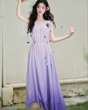 Sling purple with corsage dress gradient vacation belt