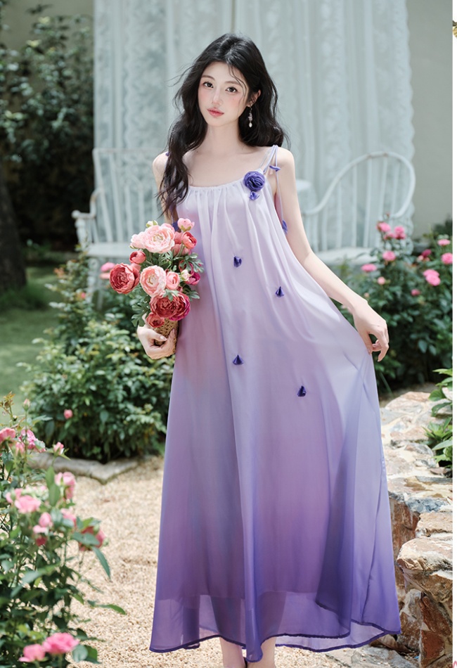 Sling purple with corsage dress gradient vacation belt