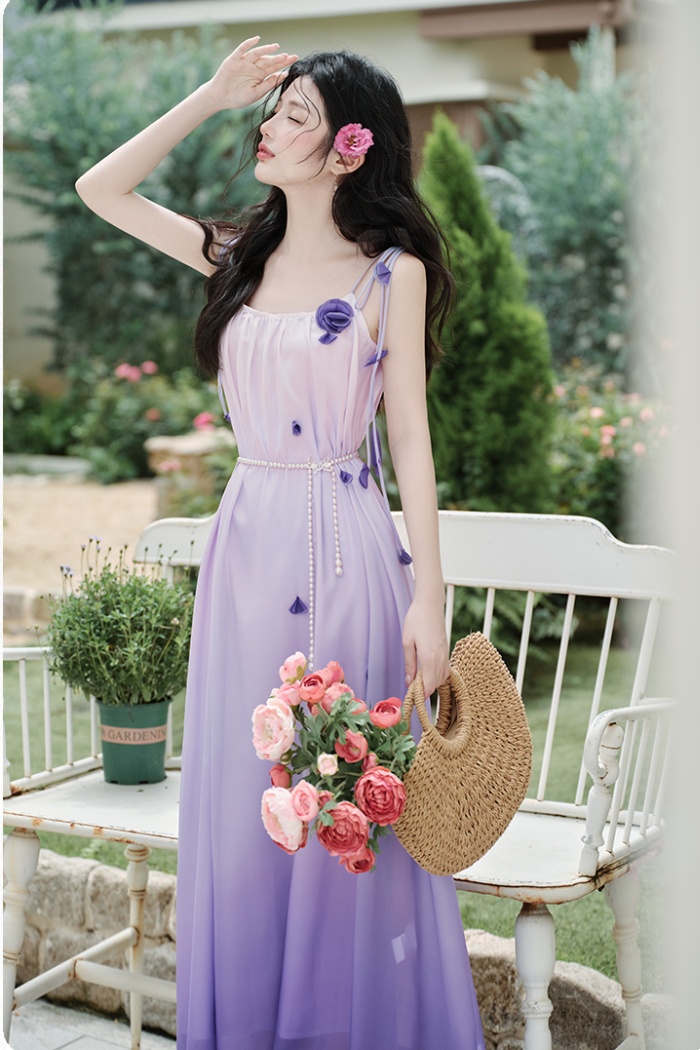 Sling purple with corsage dress gradient vacation belt