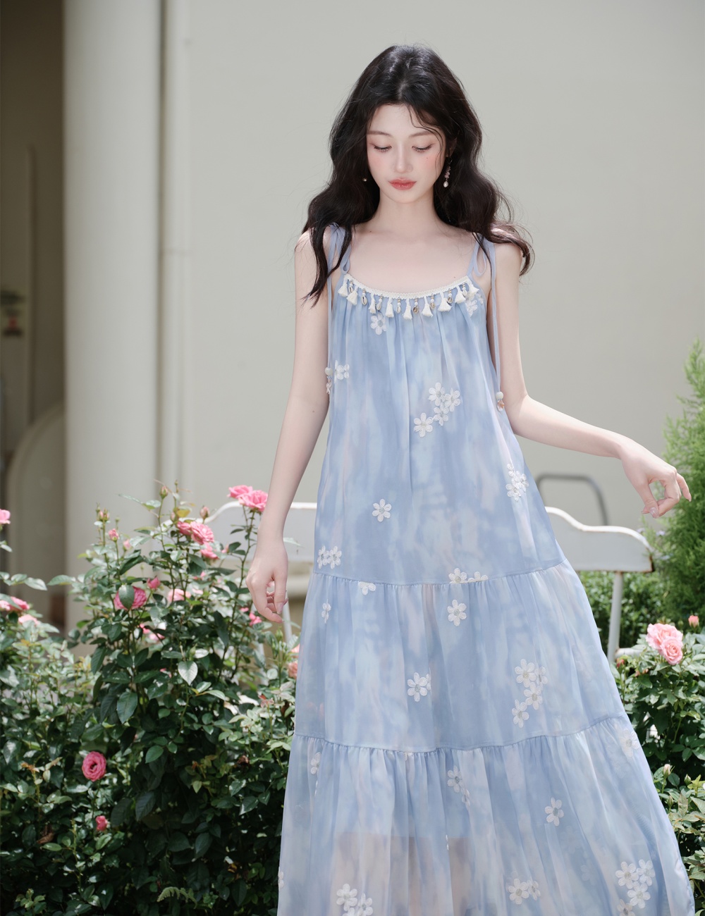 With belt sling coat vacation collocation dress 2pcs set