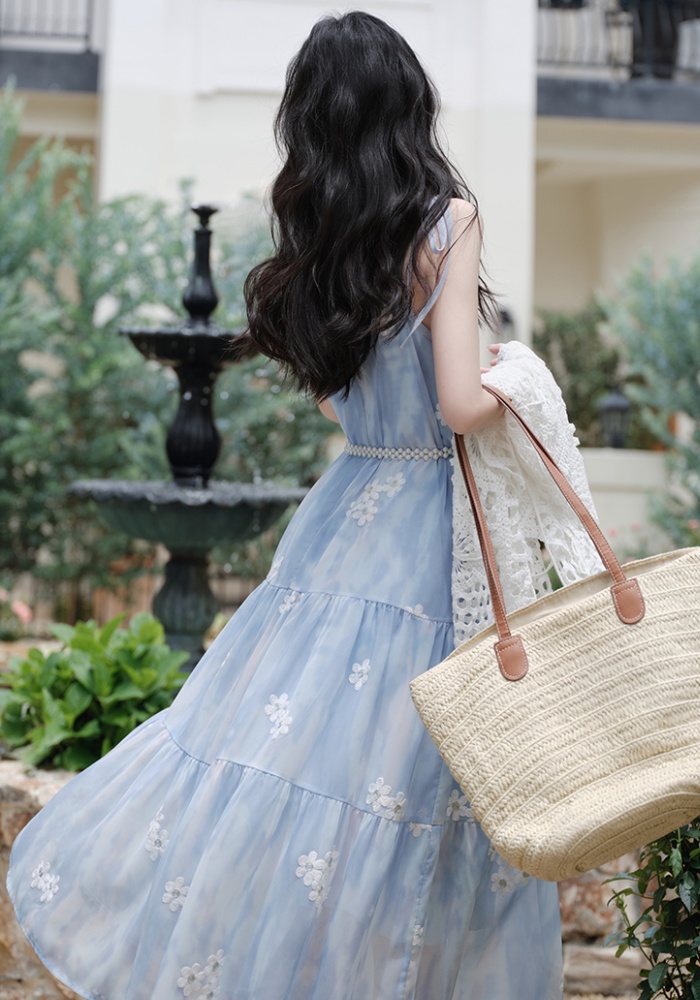 With belt sling coat vacation collocation dress 2pcs set