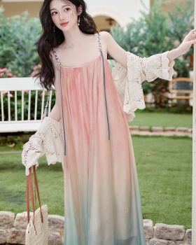 Gradient sling cardigan vacation coat a set