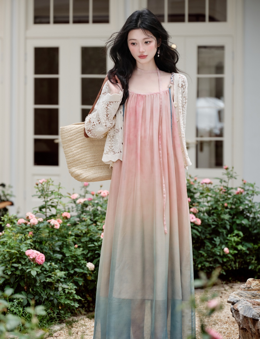 Gradient sling cardigan vacation coat a set