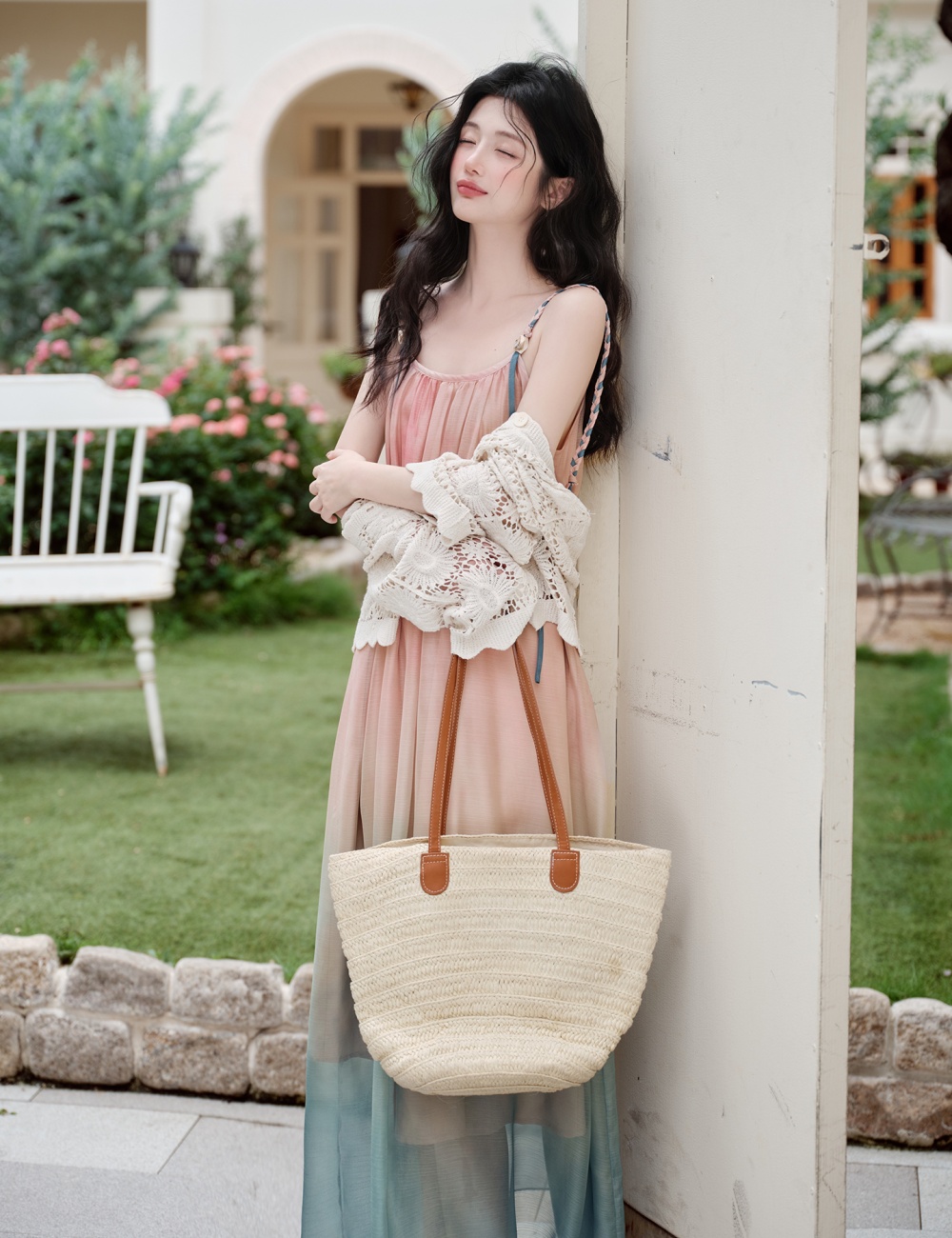 Gradient sling cardigan vacation coat a set