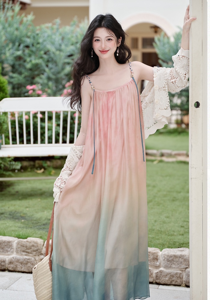 Gradient sling cardigan vacation coat a set