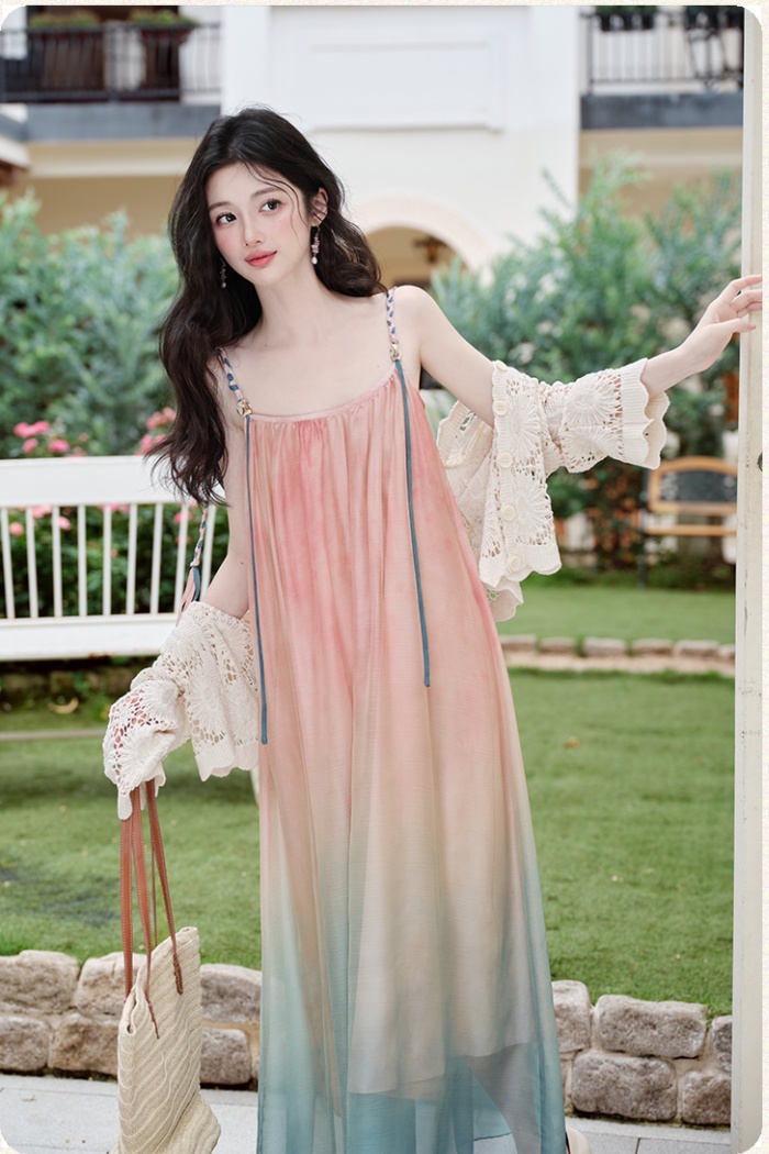 Gradient sling cardigan vacation coat a set