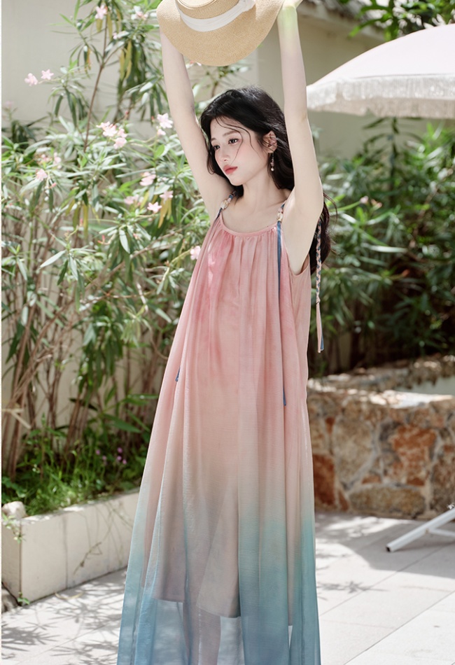 Gradient sling cardigan vacation coat a set