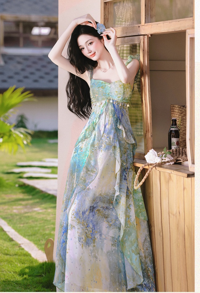 Vacation mermaid cardigan sling dress a set